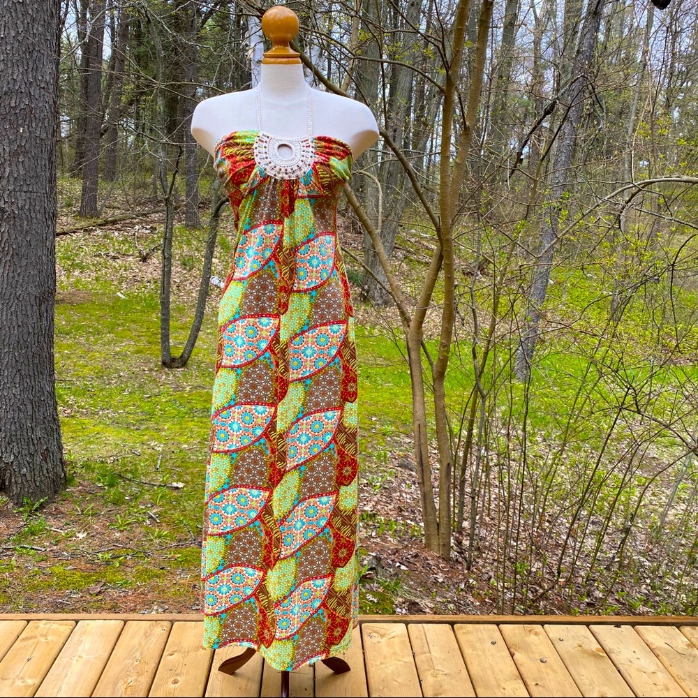 L8teR boho chic patchwork look maxi dress.